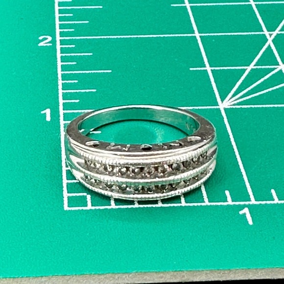 Diamond Ring Double Cluster Sterling Silver Statement "Mom" Carved Open Heart 7 - Picture 12 of 12